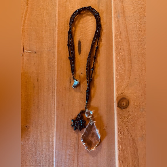 Beaded Black 21” Sun Catcher Door Hanger w Vintage Italian Chandelier Crystal - Picture 7 of 9